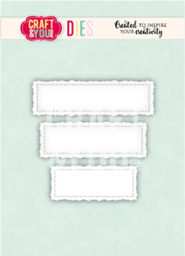 Craft & You Design Stanzschablone "Banners Old Frame" mit drei rechteckigen Etikettenrahmen im Vintage-Look, Verpackungsfoto