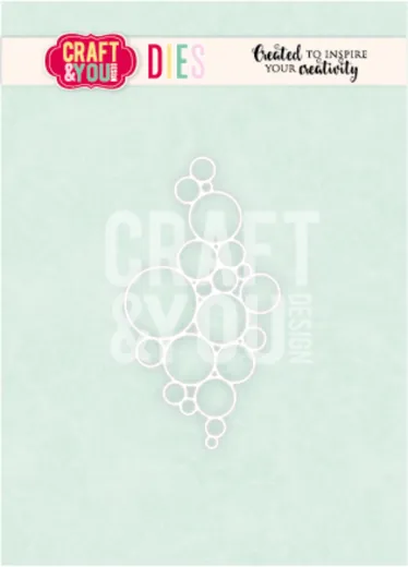 Craft & You Design Stanzschablone "Bubble Background" mit einer Traube unterschiedlich großer Kreis-Blasen, Verpackungsfoto