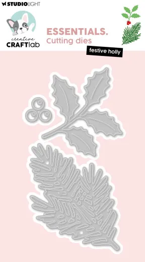 Stanzform-Set mit Stechpalmenzweig, Tannenzweig und drei Beeren, Essentials Cutting Dies Festive Holly