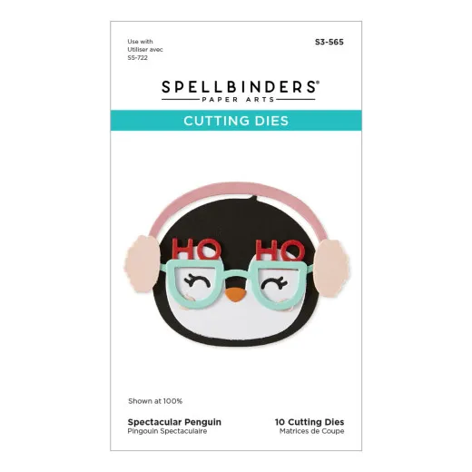 Verpackung der Stanzform Spektakulärer Pinguin mit Ohrenschützern und Brille mit „HO HO“-Schriftzug