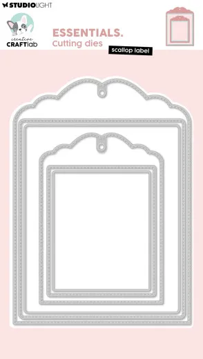 Verschachteltes Stanzform-Set für Etiketten mit Wellenrand (Scallop) in zwei Größen mit Passepartout-Rahmen und Aufhängeloch