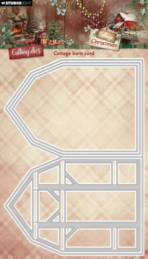 Stanzform Cottage Barn Card für eine gefaltete Karte in Scheunenform mit Fensterausschnitten.