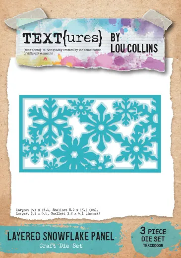 Verpackung der dreiteiligen Stanzform Layered Snowflake Panel mit floralem Schneeflocken-Rahmenmuster.