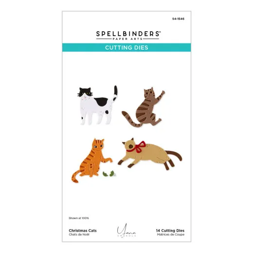 Verpackung zeigt vier gestanzte Katzen in unterschiedlichen Posen: sitzend, spielend, liegend und mit erhobener Pfote.
