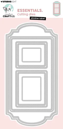 Verschachteltes Stanzform-Set für ein Slimline-Etikett mit zwei Fensterausschnitten und Passepartout-Rahmen