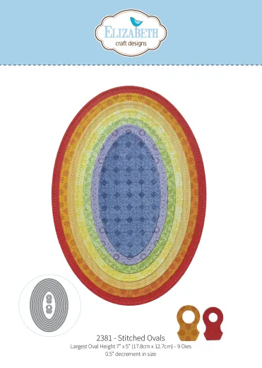Verpackung des Stanzformen-Sets "Stitched Ovals" mit gesteppten Oval-Rahmen in acht Größen.