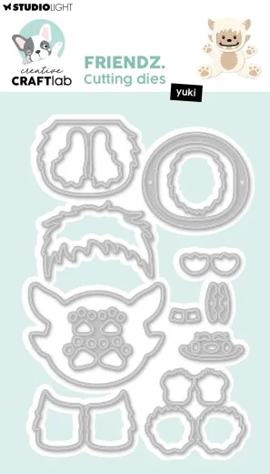 Stanzform-Set für die Yeti-Figur Yuki mit Kopf, Körper, Armen, Beinen, Pfoten und Fell-Details in Einzelteilen