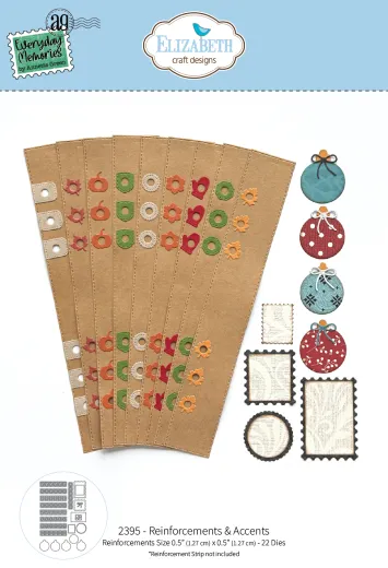 Elizabeth Craft Designs Stanzschablonen Set Comfy Cozy Reinforcements & Accents auf Papierstreifen und mit Deko-Elementen