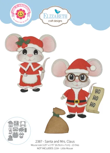 Stanzschablonen-Set Santa and Mrs. Claus mit Mäusen in Weihnachtsmann-Outfits, Geschenksack und Ho-Ho-Ho-Rolle