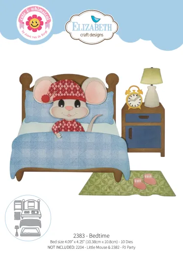 Stanzschablonen-Set Bedtime von Elizabeth Craft Designs mit Bett, Maus im Schlafanzug, Nachttisch, Lampe und Wecker