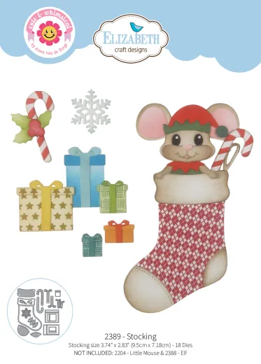 Stanzschablonen-Set Stocking von Elizabeth Craft Designs mit Weihnachtsstrumpf, Maus, Geschenken und Zuckerstange