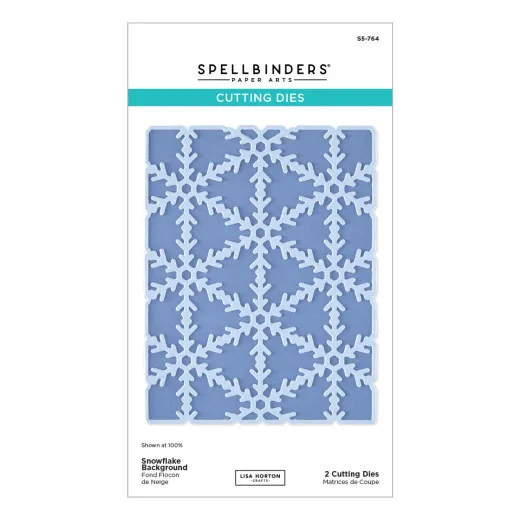 Verpackung zeigt ein flächendeckendes, sich wiederholendes Schneeflockenmuster in Blau als Kartenhintergrund.