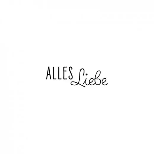 Stempelabdruck Alles Liebe in schwarzer Schrift auf weißem Hintergrund