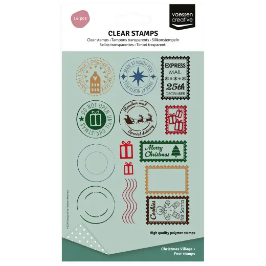 Verpackung Vaessen Creative Clear Stamps Christmas Village mit 14 Briefmarken- und Poststempel-Motiven