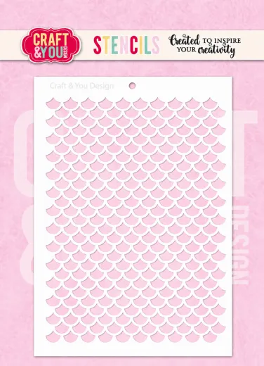 Craft & You Design Stencil "Scales" mit Fischschuppen-/Meerjungfrauenschuppenmuster, Verpackungsfoto