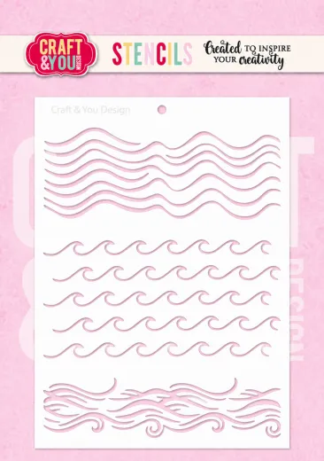 Craft & You Design Stencil "Waves" mit gewellten Wasserlinien und Wellenmuster, Verpackungsfoto