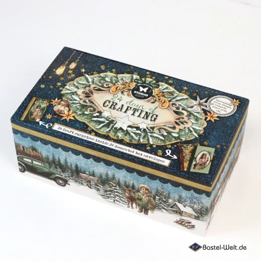 Studio Light Advent Calendar 2026 Schachtel mit winterlichen Motiven, dunkelblau mit goldenen Akzenten