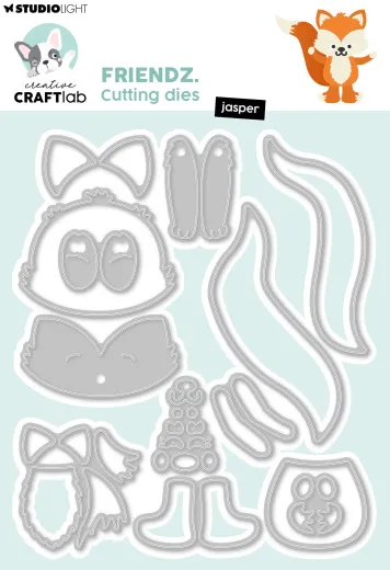 Studio Light Friendz Cutting Dies Jasper, 13 Stanzschablonen mit Fuchs-Motiv auf mintfarbener Verpackung