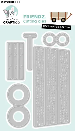Studio Light Friendz Cutting Dies Accessoires Barrow, 5 Stanzschablonen für Schubkarre auf mintfarbener Verpackung
