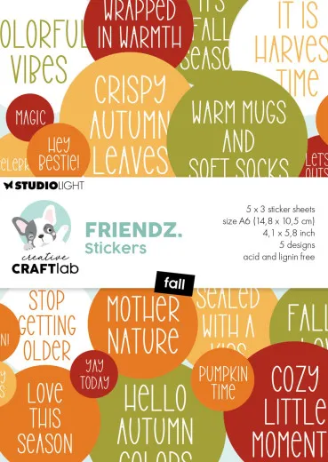 Verpackung Studio Light Friendz Stickers Fall mit runden Aufklebern und englischen Herbst-Sprüchen in Orange, Rot und Grün