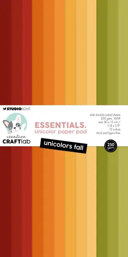 Studio Light Unicolor Paper Pad Unicolors Fall mit Farbstreifen in Rot, Orange, Gelb und Grün