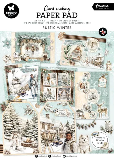 Studio Light Paper Pad Rustic Winter A4 mit winterlichen Bastelmotiven und Kartenbeispielen
