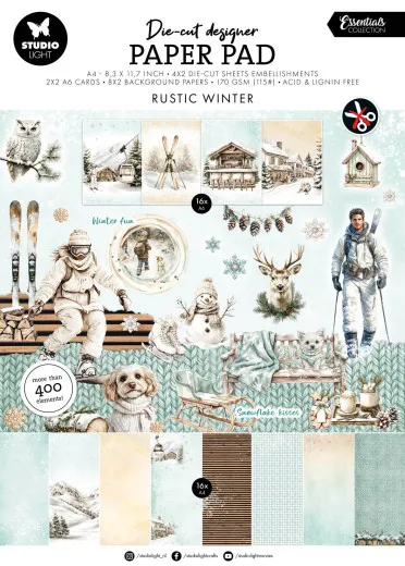 Studio Light Paper Pad Rustic Winter A4 mit winterlichen Stanzteilen und Hintergründen