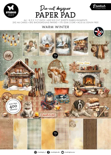 Studio Light Die-Cut Paper Pad Warm Winter A4 mit winterlichen Motiven und Stanzteilen