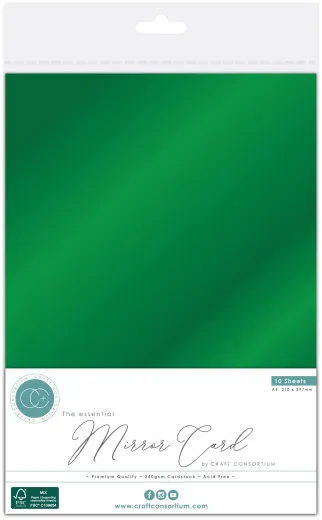 Verpackter Spiegelkarton A4 in glänzendem Grün, 10 Bogen, The Essentials von Craft Consortium
