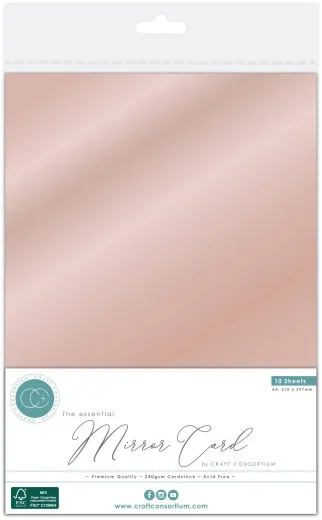 Verpackter Spiegelkarton A4 in schimmerndem Rosé-Gold, 10 Bogen, The Essentials von Craft Consortium