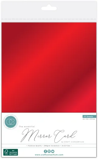 Verpackter Spiegelkarton A4 in glänzendem Rot, 10 Bogen, The Essentials von Craft Consortium