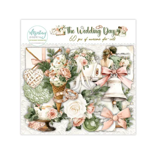 Verpackung der Wedding-Day-Stanzteile mit Eistüte, Hochzeitsauto, Glocke und Eheringen.