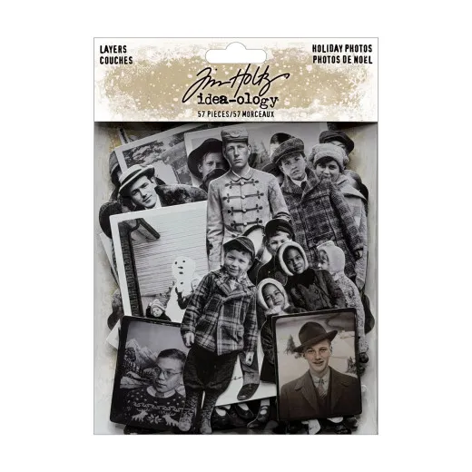 Tim Holtz Idea-Ology Die-Cuts Christmas Layers Holiday Photos Packung mit 57 nostalgischen Weihnachtsmotiven in Schwarz-Weiß