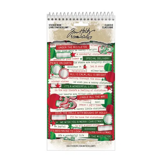 Tim Holtz Idea-Ology Christmas Sticker Book mit 356 festlichen Stickern in Rot und Grün, Spiralbindung