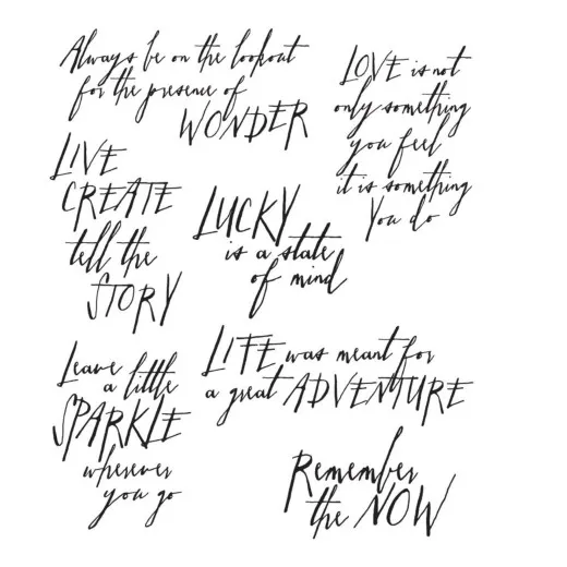 Tim Holtz Cling Stamps Handwritten Thoughts Stempelbogen mit 6 Textmotiven auf rotem Gummi