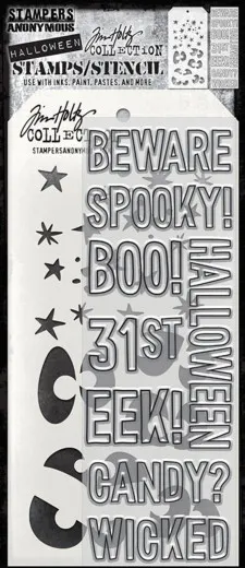 Tim Holtz Mixed-Media Stempel und Schablone Halloween Outlines Set