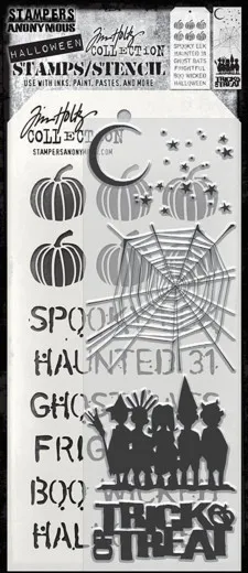Tim Holtz Mixed-Media Stamps & Stencil Halloween Cutouts Set in Originalverpackung
