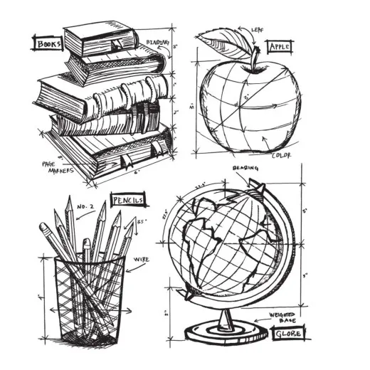 Tim Holtz Cling Stamps Schoolhouse Blueprint Stempelset mit vier Motiven