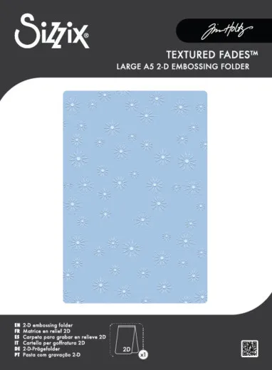 Sizzix 2D Texture Fades A5 Embossing Folder Vault Sparkle Stars von Tim Holtz mit blauer Musterprägung in Originalverpackung