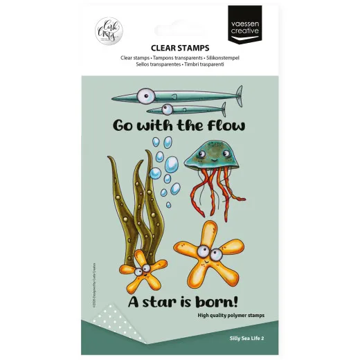 Vaessen Creative Clear Stamps Silly Sea Life 2 mit Meeresmotiven auf grüner Verpackung
