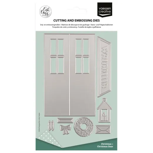 Verpackung Vaessen Creative Stanzschablonen-Set Christmas Door mit Tür, Welcome-Schild, Kranz und Laterne