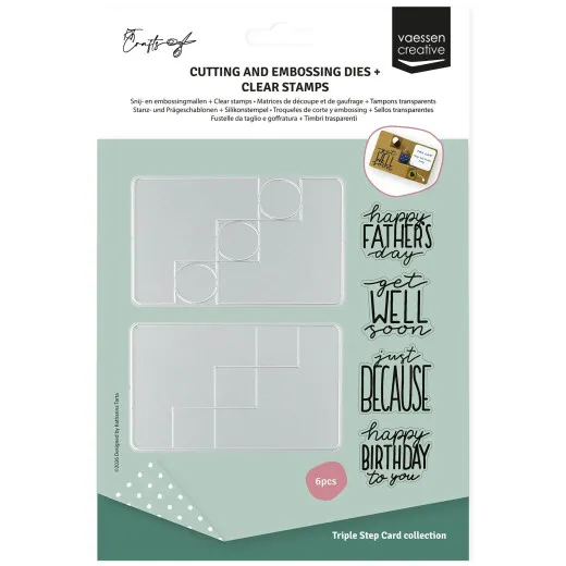 Vaessen Creative Stempel und Stanzschablonen Set Geburtstag und Wünsche in Originalverpackung mit grünem Hintergrund