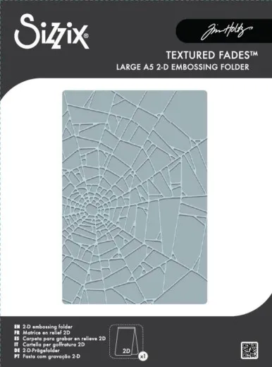 Verpackungsfoto des großen A5 2-D Embossing Folders mit Spinnennetz-Struktur.