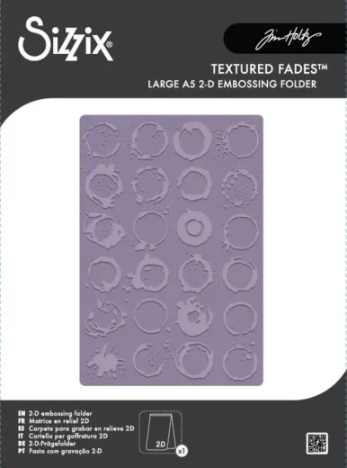 Verpackungsfoto des großen A5 2-D Embossing Folders mit Ringflecken-Muster.