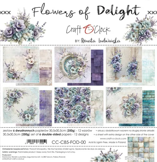 Verpackungsvorderseite des 30,5cm-Papiersets Flowers of Delight mit sechs Blumenmotiven