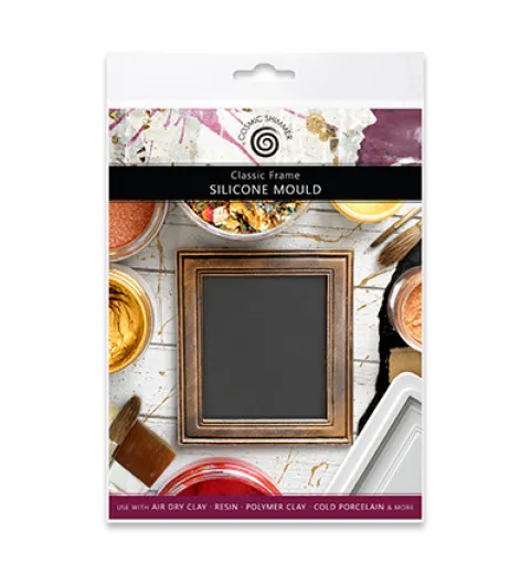Verpackung der Silikonform „Classic Frame" mit dem bronzefarben gegossenen quadratischen Bilderrahmen-Motiv