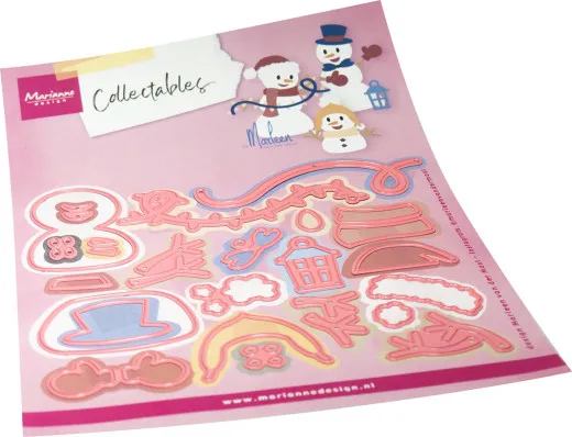 Verpackungsvorderseite der Collectables-Stanzform 'Happy Snowmen' mit Schneemann-Familien-Illustration von Marleen