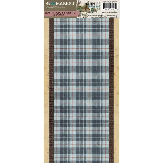 Verpackungsvorderseite mit Washi-Streifen im Karomuster und schmaler Leinenstruktur der Kollektion Campfire Memories.