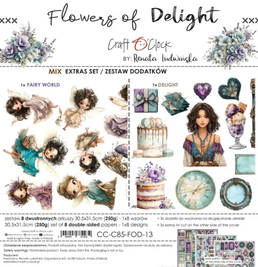 Verpackungsvorderseite des Zusatzsets Mix mit Elfen- und Vintage-Frauenmotiven, Herzen und Rahmen im Aquarelldesign