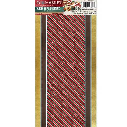 Washi Tape Stickers Jolly Jingles mit diagonalen Zuckerstangenstreifen und Goldfolienrand